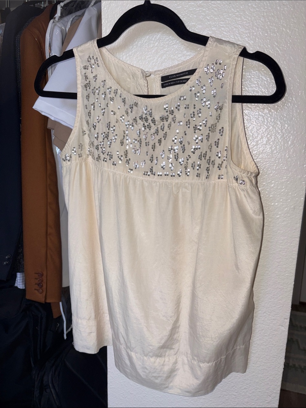Club Monaco Cream Beaded Sleeveless Top